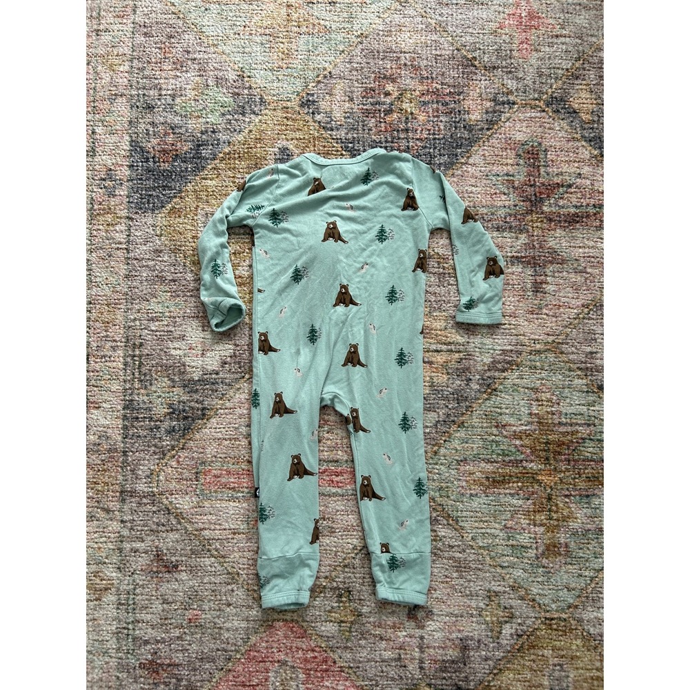 Kyte Baby Zippered‎ Romper Grizzly Bear Pine Tree Print Sage Green Size 12-18M - Picture 3 of 5